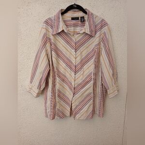 Apostrophe Striped Dress Shirt 3/4 Sleeve Retro 70's Business Casual Fall Winter